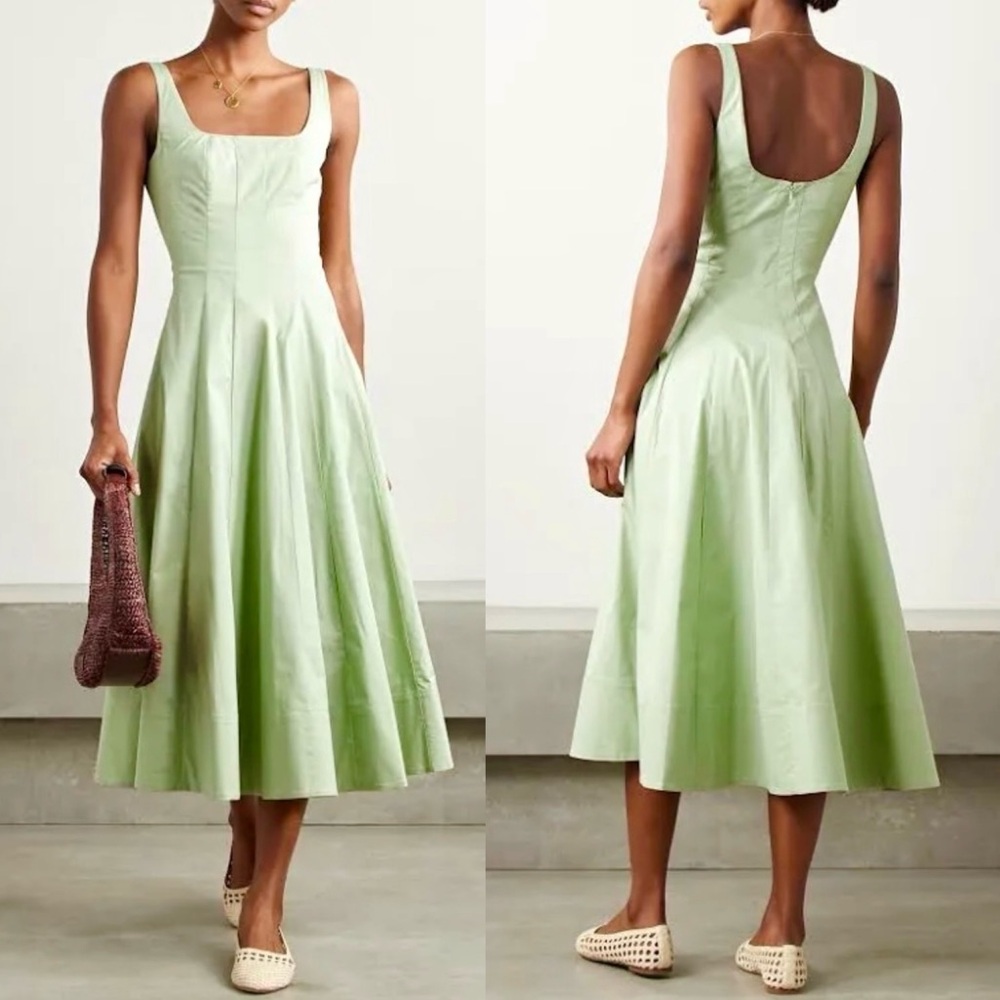 πΊπHPππΊ NWT Staud Wells Midi Dress Pale Jade - Picture 4 of 16